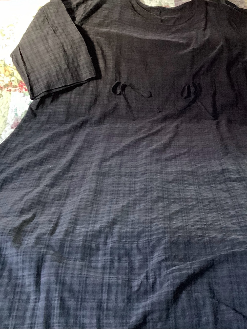 Women's Black Textured Cotton Throw Dress